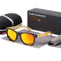 Óculos de Sol Barcur Uv400 Polarizado Original Bambu Laranja
