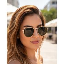Óculos De Sol Casual Praia Unissex Hexagonal Uv Dourado e preto Dourado Dourado