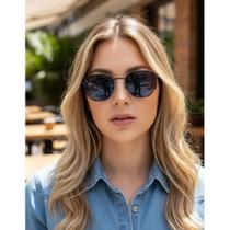 Óculos De Sol Casual Praia Unissex Hexagonal Uv Preto Preto Preto