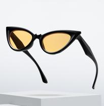 Óculos de Sol Cat Eye Leopard Amarelo Preto Gatinho Retro Vintage UV400