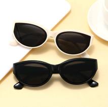 Óculos de Sol Cat Eye Preto Oval Asian Style Lateral Quadrada UV400