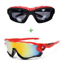 Óculos De Sol Ciclismo Bike Espelhado Esportivo Kit 2 Peças