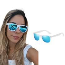 Óculos de Sol Clássico Toledo Branco Espelhado Azul Leve Casual Esporte Polarizado UV400