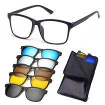 Oculos de Sol com Armação de Grau 6x1 Clip On Óculos Masculino Quadrado Polarizado Uv Troca Lentes