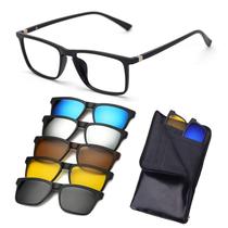 Oculos de Sol com Armação de Grau 6x1 Clip On Óculos Masculino Quadrado Polarizado Uv Troca Lentes