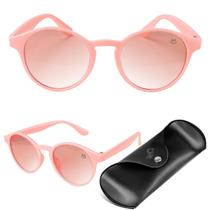 Oculos de sol criança retro proteção uv vintage rosa + case social presente qualidade premium menina