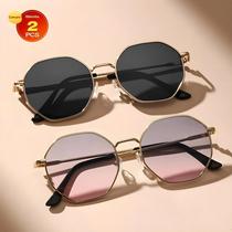 Óculos De Sol Da Moda Com Armação De Metal Geométrica Vintage 2 Peças Acessórios Para Caminhadas Ao