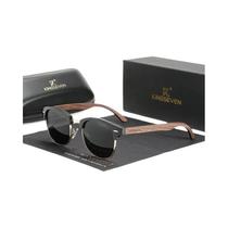 Óculos de Sol de Madeira Polarizados UV400 - Modelo Retro Unissex (Preto e Nogueira)