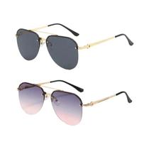 Óculos de sol de metal meia armação feminina, óculos duplos clássicos, moda exterior, novos