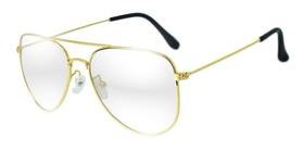 Óculos de Sol Dourado - Lente Transparente - Case de Flanela