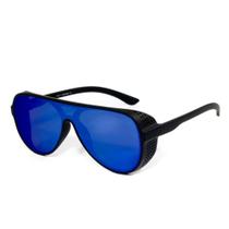 Óculos de Sol Escuro Masculino Steampunck Redondo Furos Laterais Proteção UV400 Acompanha Case