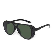 Óculos de Sol Escuro Masculino Steampunck Redondo Furos Laterais Proteção UV400 Acompanha Case