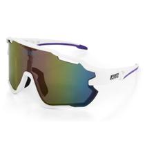 Óculos de Sol Esportivo HUPI Tunder Branco e Roxo Lente Roxo Espelhado Proteção UV Unissex