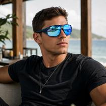 Óculos de Sol Esportivo Por Dios Modelo HP12454 - Azul - Azul Espelhado C3