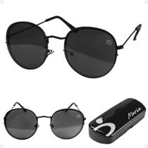 oculos de sol feminino aço inoxidavel preto casual praia + case lente preta presente armação preta moda