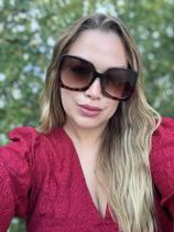 Óculos de Sol Feminino Elegante Grande Robusto Sofisticado Cara de Rica Uv400 - Estojo e Flanela