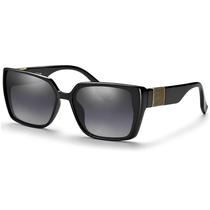 Óculos de Sol Feminino Formato Quadrado Retangular Lente Com Proteção UV400 Filtro Polarizado Armação Preto Com Dourado Village Heaven 6308