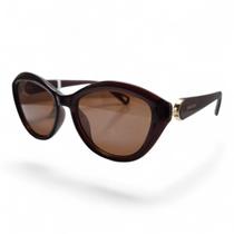 Óculos de Sol Feminino Gatinho Marrom com Detalhe Dourado na Haste Proteção UV400