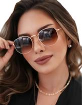 Óculos De Sol Feminino Hexagonal V Rose Preto