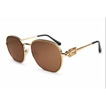 Óculos de Sol Feminino Luxo Armação Metal Detalhe Miumiu Cor:MarromTamanho:Único