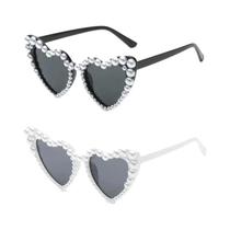 Óculos De Sol Feminino Luxuoso Cintilante Pérola Coração Bling Casual Lentes Finas De Sol