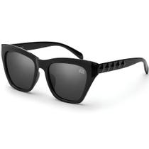 Óculos de Sol Feminino Moderno Preto Brilhante Lente Com Proteção UV 400 Polarizada Visão Confortável Formato Gatinho Tamanho Grande Casual VH 2821