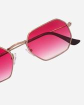 Óculos De Sol Feminino Octagonal Armação Metal Lente Proteção Uv400 Vermelho Degradê