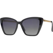 Óculos de Sol Feminino Preto Borboleta Hastes De Metal Dourado Polarizado UV400 Village Heaven 6435