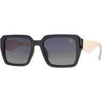 Óculos de Sol Feminino Quadrado Grande Polarizado Proteção UV400 Preto e Rosa Village Heaven 10229