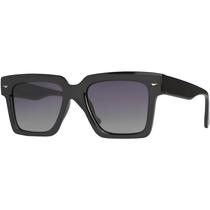 Óculos de Sol Feminino Quadrado Grande Preto Brilho Lente Polarizada UV400 Village Heaven 6317