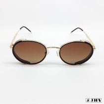 Óculos De Sol Feminino Redondo Dourado Proteção UV JHV 134
