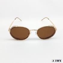 Óculos De Sol Feminino Redondo Dourado Proteção UV JHV 142