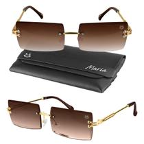 oculos de sol feminino retangular metal marrom vintage estiloso luxo + case presente