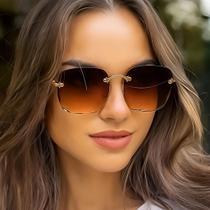 Óculos De Sol Feminino Square Quadrado Dourado s/Aro Degradê