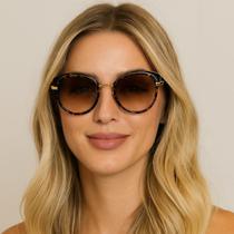 Óculos de Sol Feminino Tartaruga Marrom Luxuoso Moda Feminina Proteção UV400 Oferta com Case