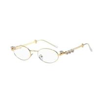 Óculos De Sol Femininos De Luxo Com Armação Oval De Metal E Diamantes UV400 Vintage Para Uso Externo