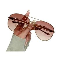 Óculos De Sol Femininos Oversized Retrô Anos 70 Estilo Aviador Com Hastes Douradas Metálicas E