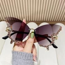 Óculos De Sol Femininos Oversized Vintage Y2K Com Borboleta De Diamante Sem Armação Luxuosos
