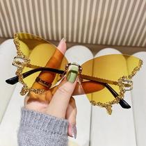 Óculos De Sol Femininos Oversized Vintage Y2K Com Borboleta De Diamante Sem Armação Luxuosos