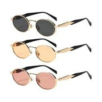 Óculos De Sol Femininos Retrô Com Armação Oval UV400 - Conjunto De 3 Peças - Óculos De Sol De Metal