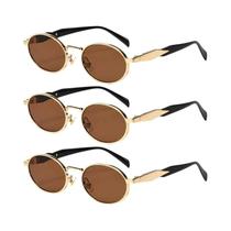 Óculos De Sol Femininos Retrô Com Armação Oval UV400, Conjunto De 3 Peças, Óculos De Sol De Metal