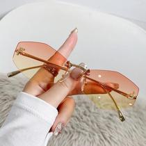 Óculos De Sol Femininos Sem Armação Com Diamantes, Estilo Poligonal, Moda Street Shot 2025, Novo