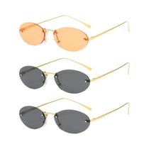 Óculos De Sol Femininos Sem Armação Em Metal Oval UV400 Para Caminhadas, Design Luxuoso Com Armação