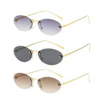 Óculos De Sol Femininos Sem Armação Em Metal Oval UV400 Para Caminhadas, Design Luxuoso Com Lentes