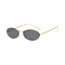 Óculos De Sol Femininos Sem Armação, Estilo Oval UV400, Óculos De Metal Redondos Sem Moldura, Estilo