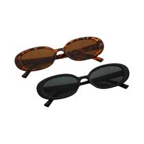 Óculos De Sol Femininos Vintage Pequenos Ovais UV400, Óculos De Sol De Grife Da Moda, 2 Peças