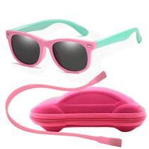 Óculos de Sol Flexível Infantil + Case Carrinho + Cordão Silicone Rosa e Verde Água Óculos de Sol Flexível Infantil + Case Carrinho + Cordão Silicone Rosa e Verde Água