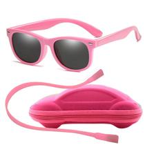 Óculos de Sol Flexível Infantil + Case Carrinho + Cordão Silicone Rosa