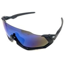 Óculos de Sol HD acetato Floater preto lentes em policarbonato azul espelhada. Modelo máscara com apoio emborrachado