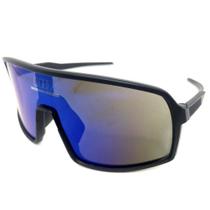 Óculos de Sol HD Kawi Máscara em acetato na cor preto com as lentes espelhadas em azul Óculos de Sol HD Kawi Máscara em acetato na cor preto com as lentes espelhadas em azul